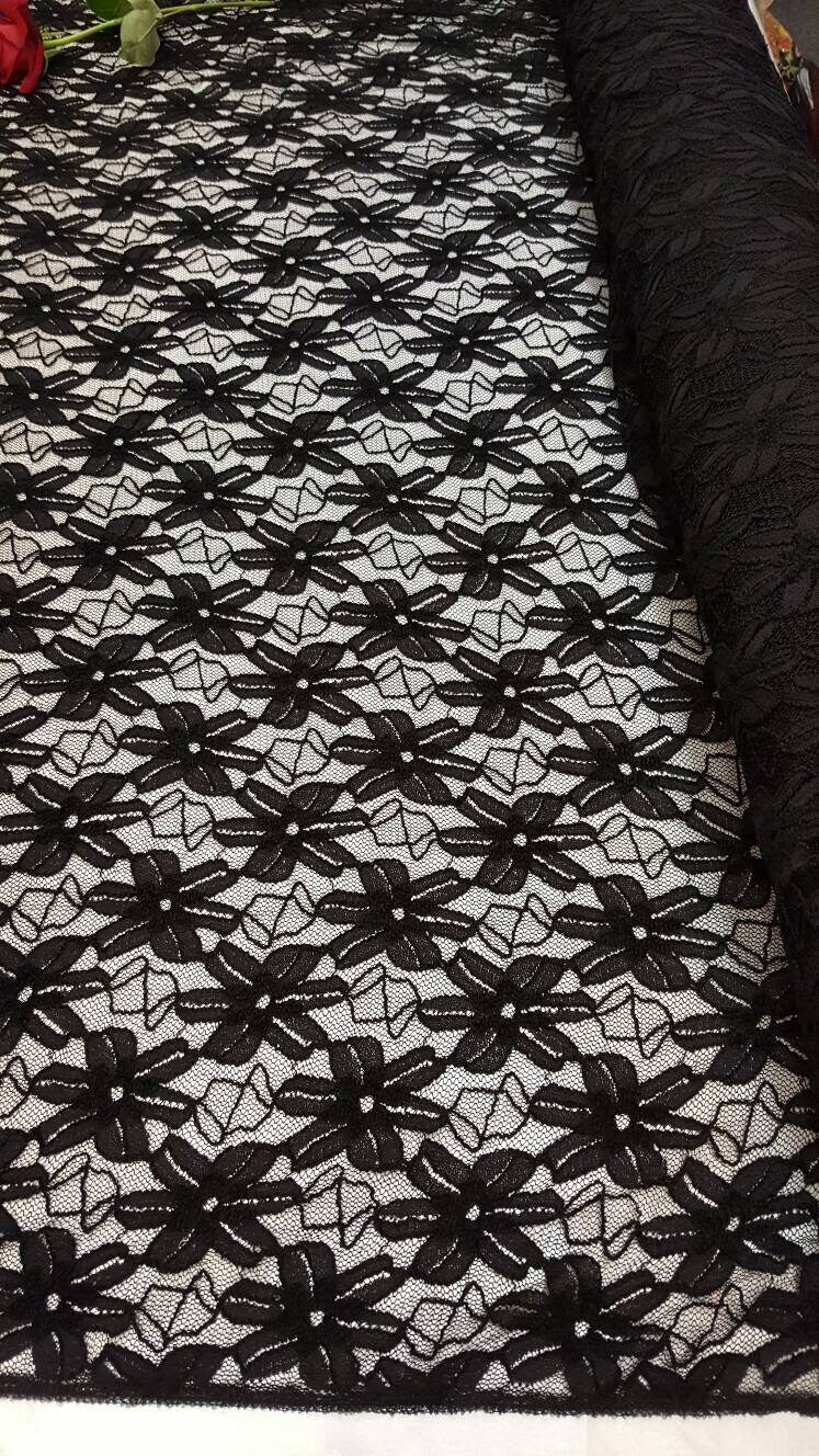 Black Stretch Lace Embroidered Mesh
