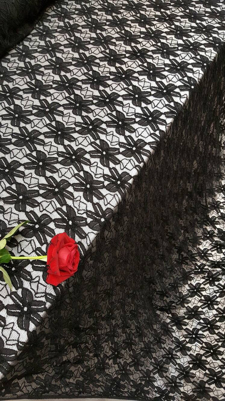Black Stretch Lace Embroidered Mesh