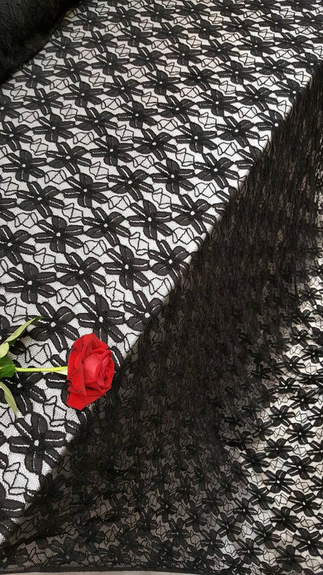 Black Stretch Lace Embroidered Mesh
