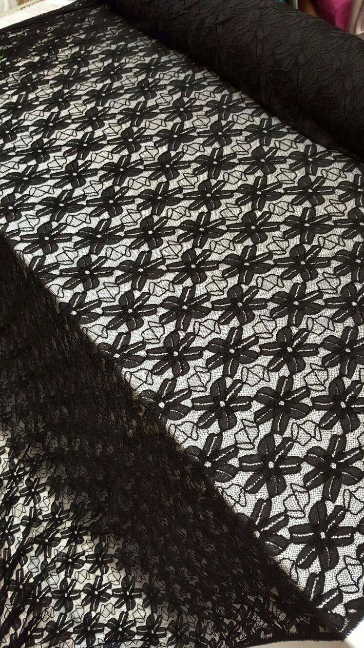 Black Stretch Lace Embroidered Mesh