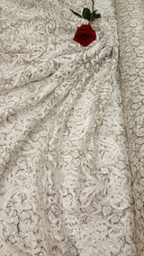 Embroidered Sequin Mesh Fabric White Black Silver