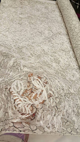 Embroidered Sequin Mesh Fabric White Black Silver