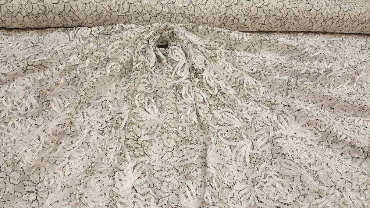 Embroidered Sequin Mesh Fabric White Black Silver
