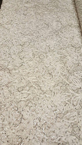Embroidered Sequin Mesh Fabric White Black Silver