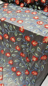 Embroidered Lace Multicolor Floral on Black Mesh