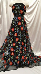 Embroidered Lace Multicolor Floral on Black Mesh