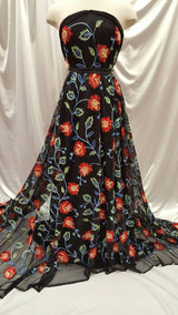 Embroidered Lace Multicolor Floral on Black Mesh