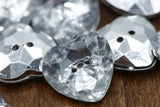 Heart Button Plastic Acrylic Silver 15mm