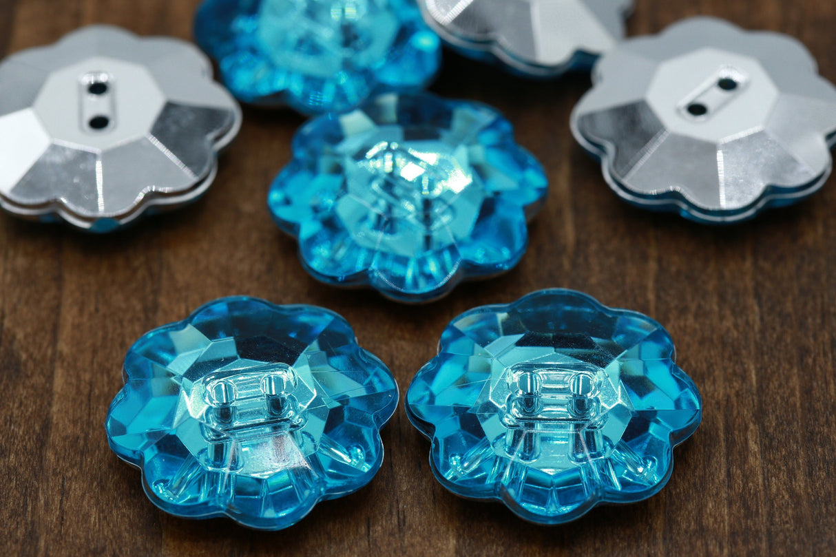 Flower Acrylic Button Aqua Blue Purple