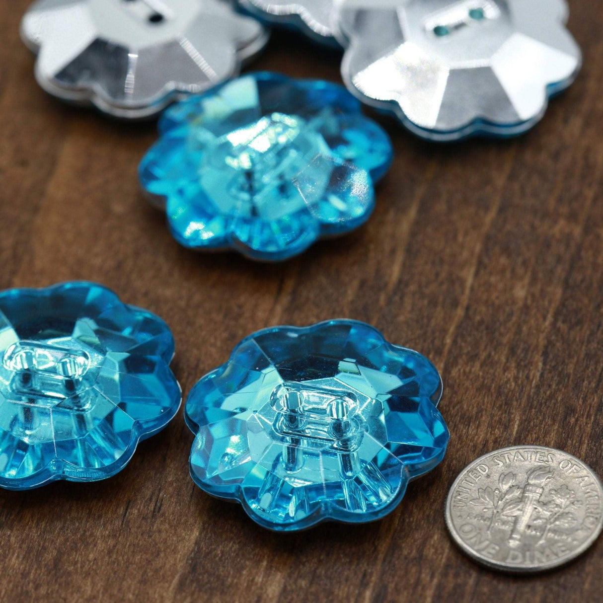 Flower Acrylic Button Aqua Blue Purple