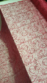 Embroidered Lace Sequin Fabric Hot Pink