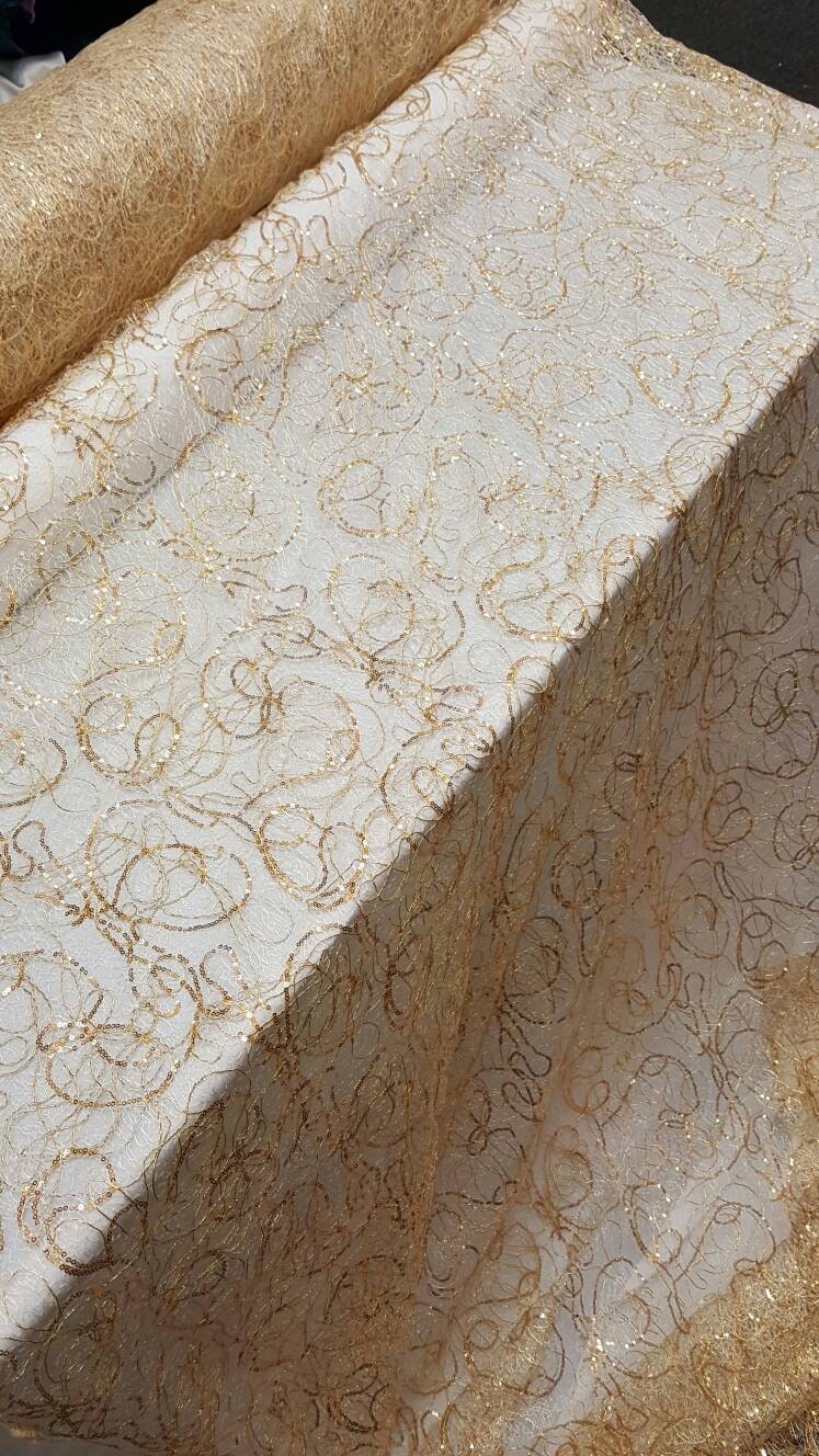 Embroidered Sequin Lace Gold Spider Web