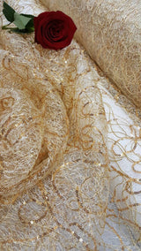 Embroidered Sequin Lace Gold Spider Web