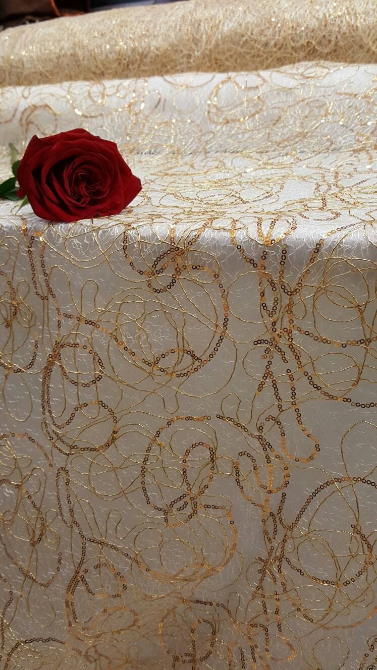Embroidered Sequin Lace Gold Spider Web
