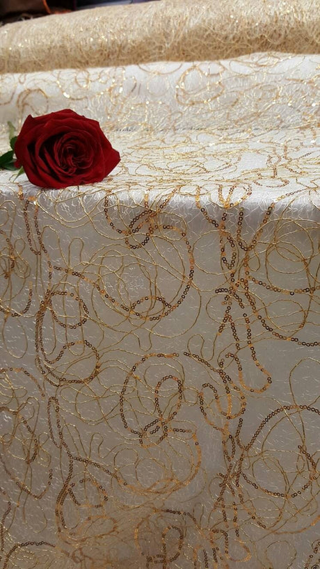 Embroidered Sequin Lace Gold Spider Web
