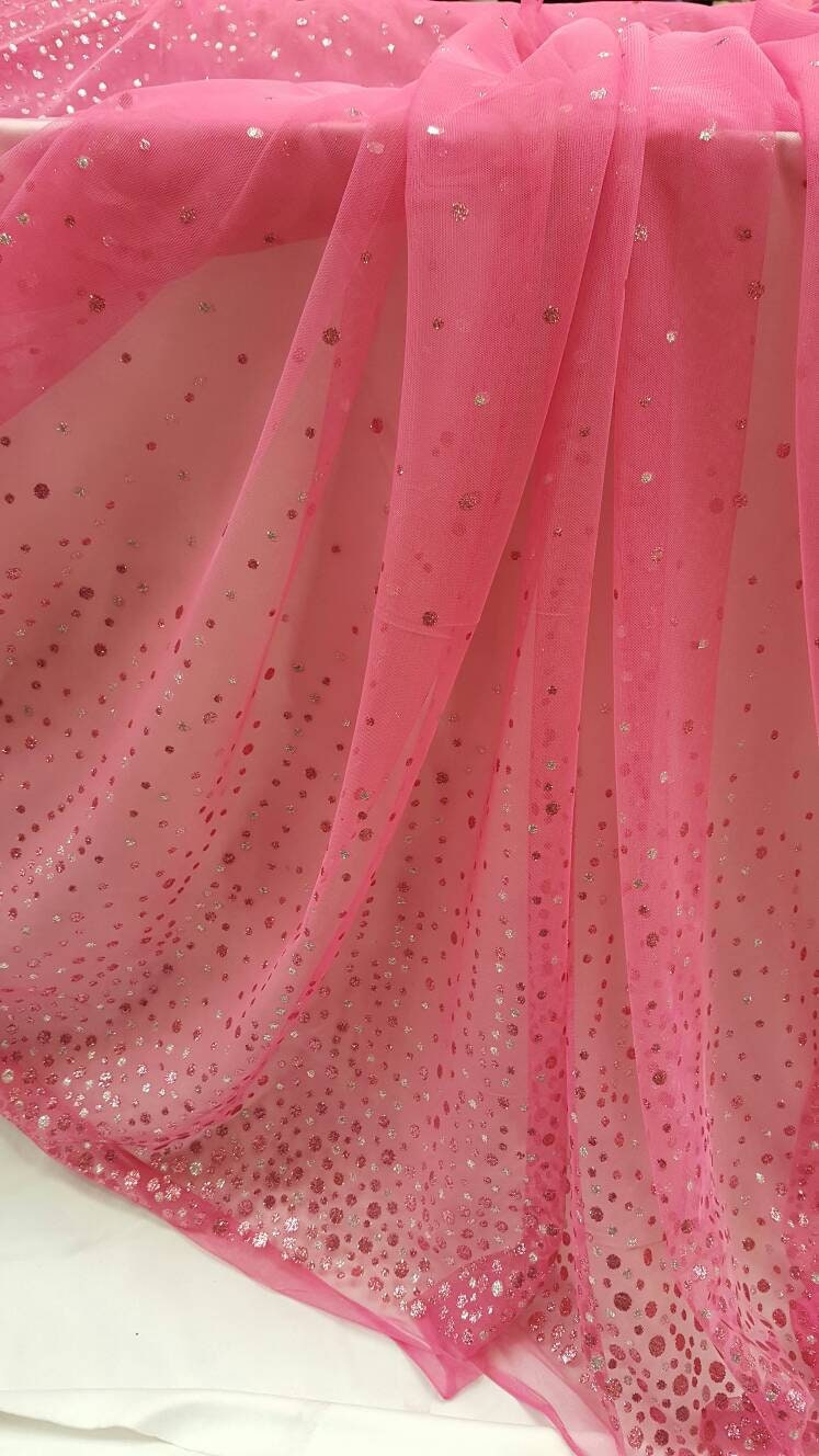 Hot Pink Stretch Mesh Glitter Fabric