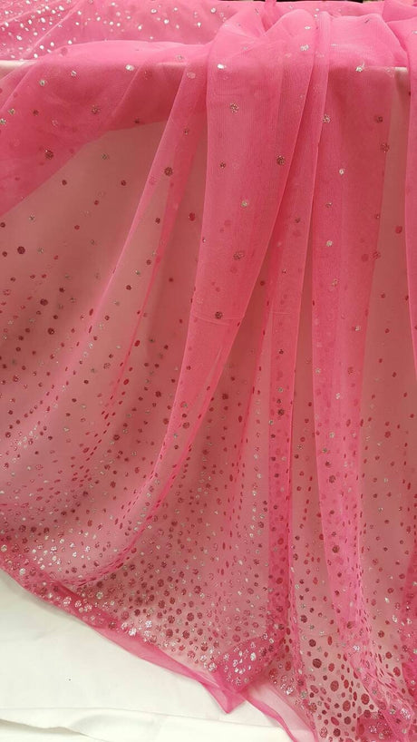 Hot Pink Stretch Mesh Glitter Fabric