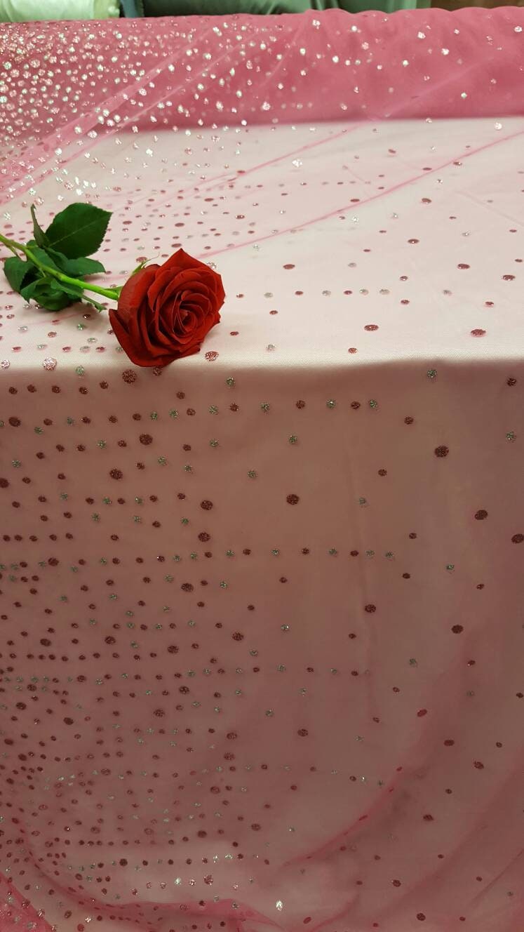 Hot Pink Stretch Mesh Glitter Fabric