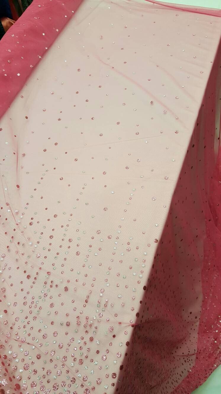 Hot Pink Stretch Mesh Glitter Fabric