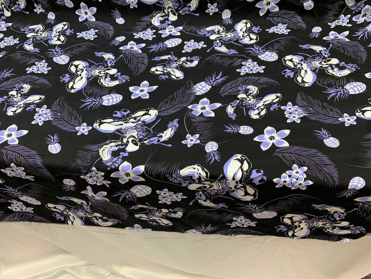 Rayon Challis Blue Black Floral