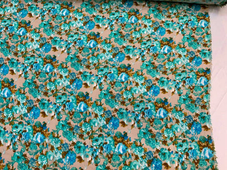 Rayon Floral Print Fabric Blue Green