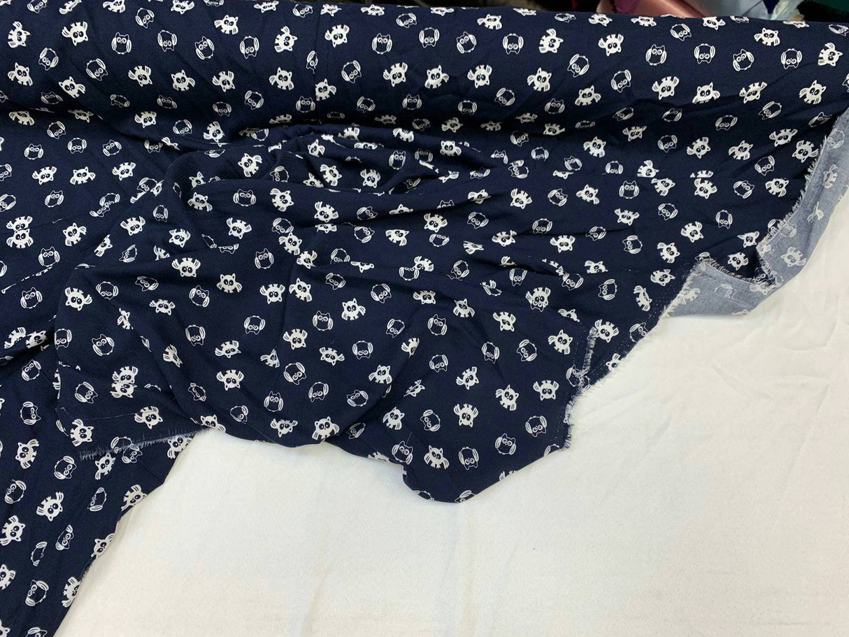 Rayon Challis Owl Print Navy Blue