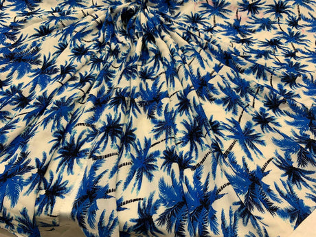 Rayon Challis Tropical Palm Print Blue