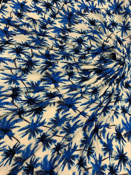 Rayon Challis Tropical Palm Print Blue