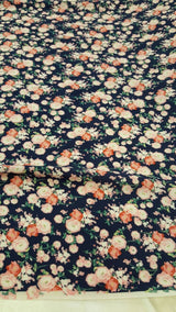 Rayon Challis Floral Print Navy Blue Pink