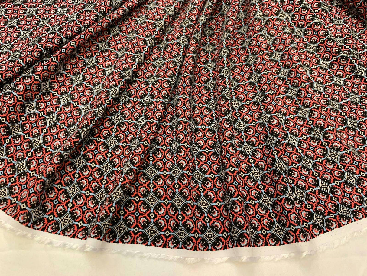 Rayon Challis Print Fabric Red Black