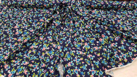 Rayon Challis Floral Print Navy Blue Pink