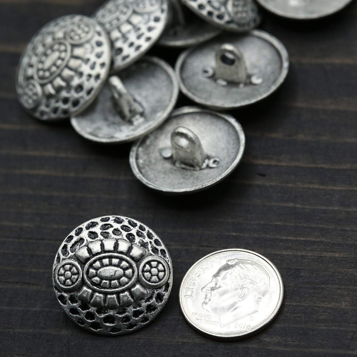 Metal Shank Button Silver Chewed Effect 32L