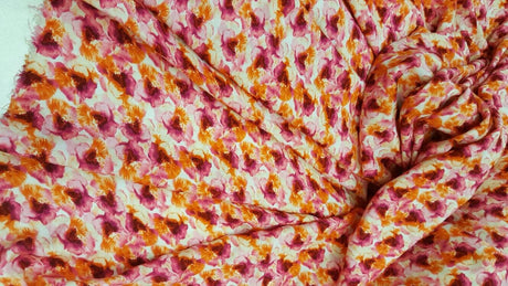 Rayon Floral Print Fabric Orange Fuchsia