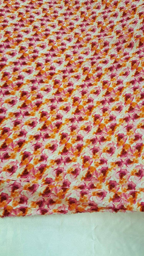 Rayon Floral Print Fabric Orange Fuchsia