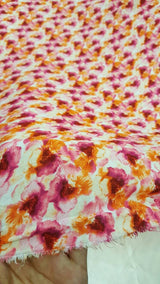 Rayon Floral Print Fabric Orange Fuchsia