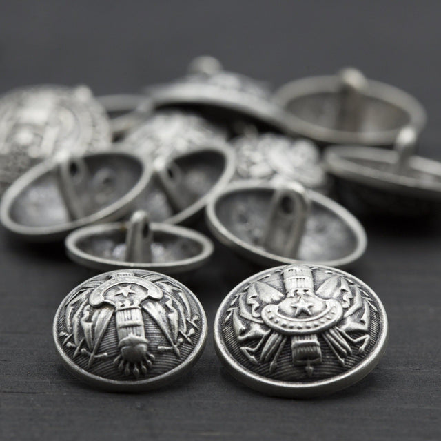 Rocket Ship Metal Button Silver