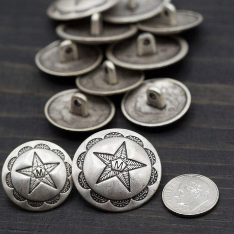Metal Star Button Silver Shank Backing