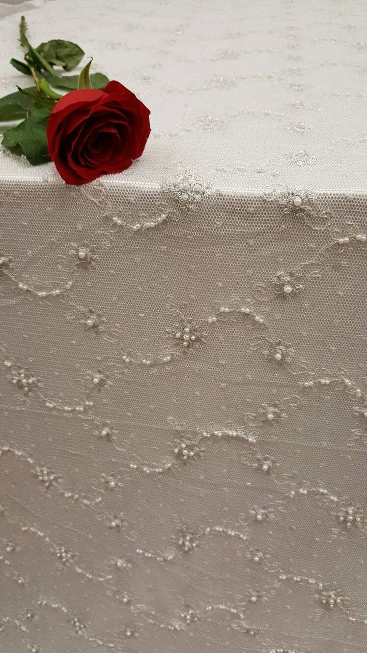 Embroidered Stretch Lace White Silver