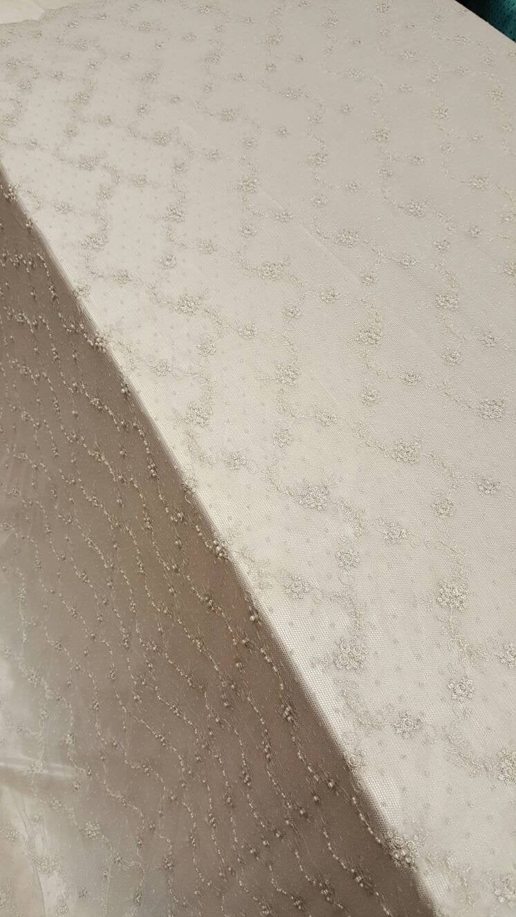 Embroidered Stretch Lace White Silver