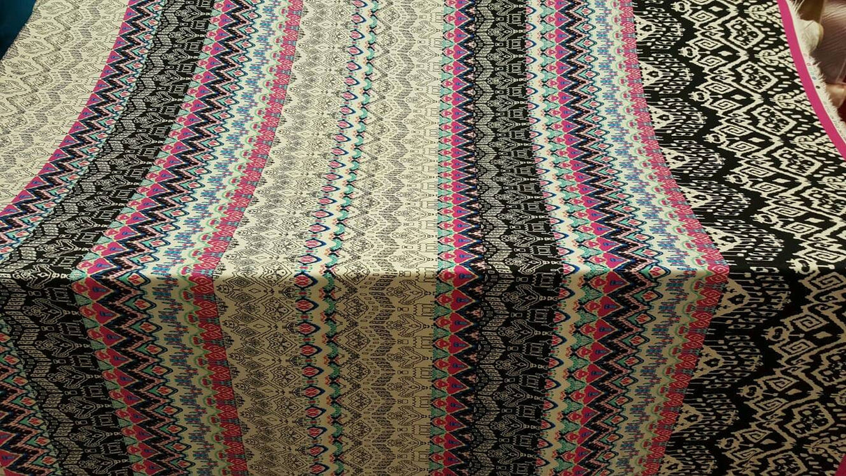 Rayon Challis Multicolor Geometric Pink Black White