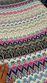 Rayon Challis Multicolor Geometric Pink Black White