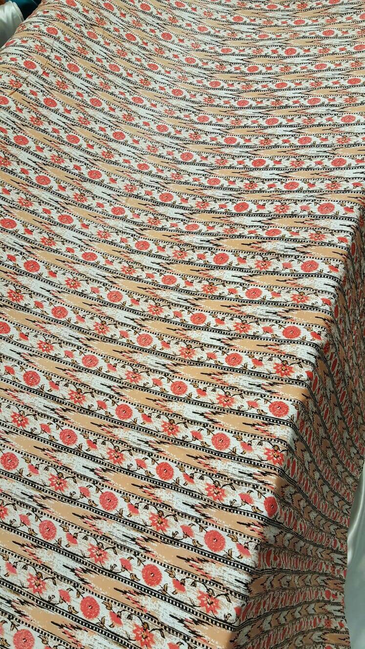 Rayon Challis Coral Peach Floral Print