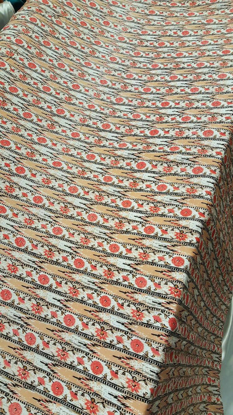 Rayon Challis Coral Peach Floral Print