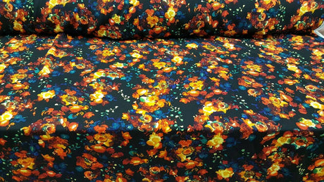 Rayon Floral Print Fabric Black Background