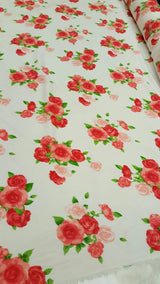 Rayon Challis Floral Roses Red Pink Green