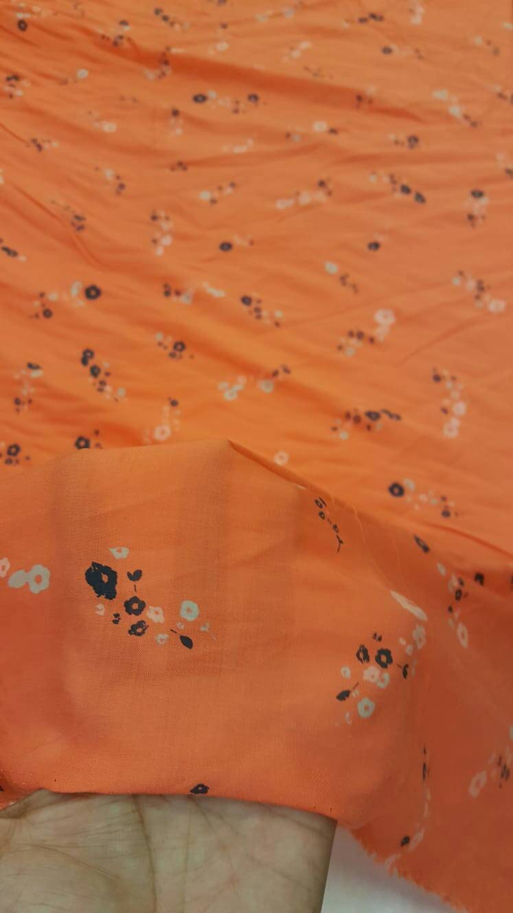 Rayon Floral Print Orange Fabric