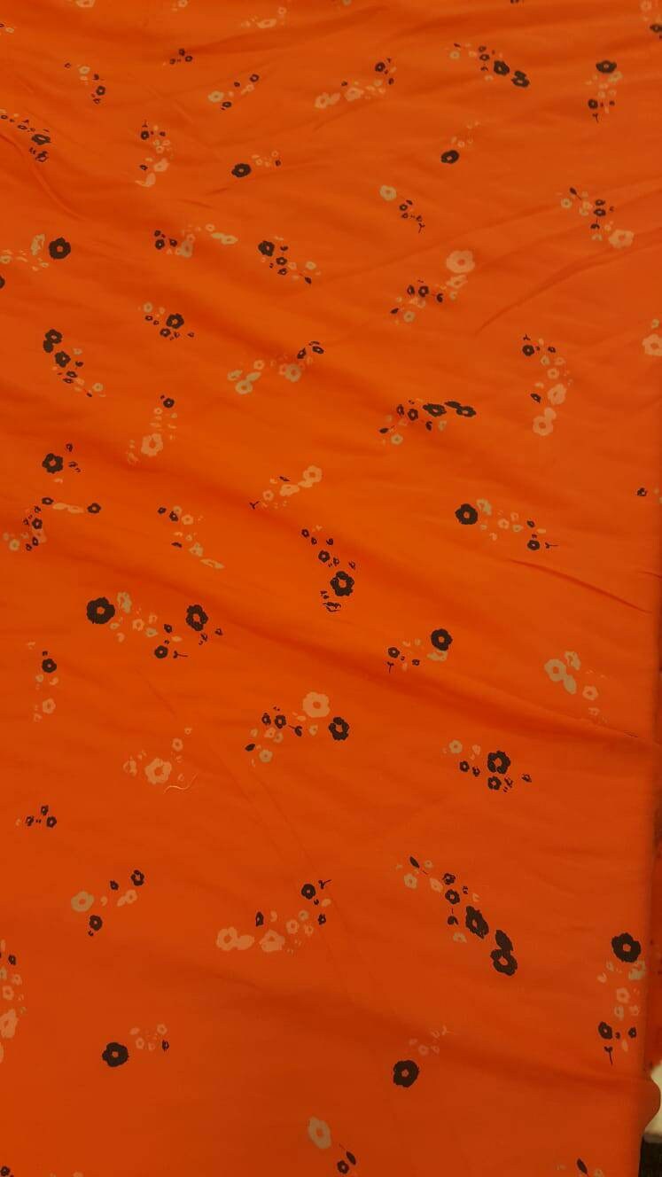 Rayon Floral Print Orange Fabric
