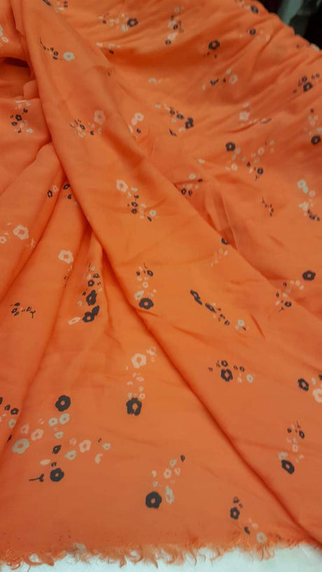 Rayon Floral Print Orange Fabric