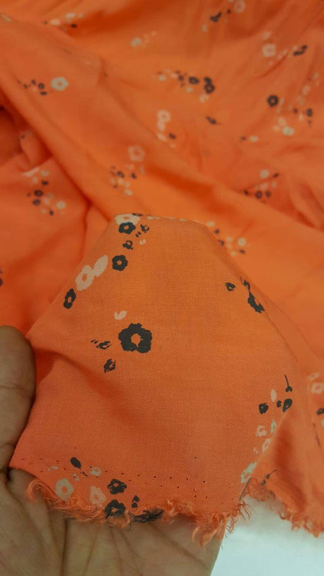 Rayon Floral Print Orange Fabric