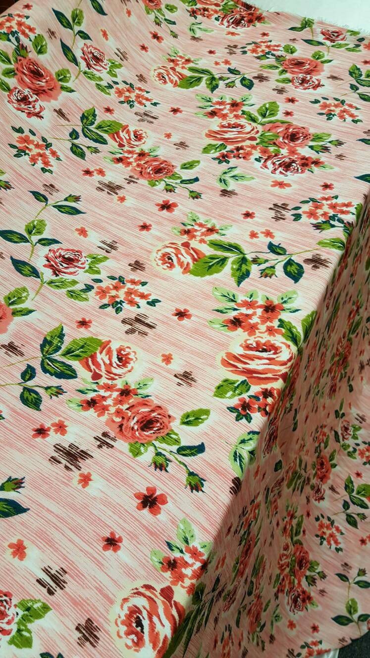 Rayon Crepon Floral Print Pink